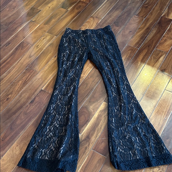 Lovers + Friends Pants - Lovers + Friends Black Lace Detail Bell Bottom Pants